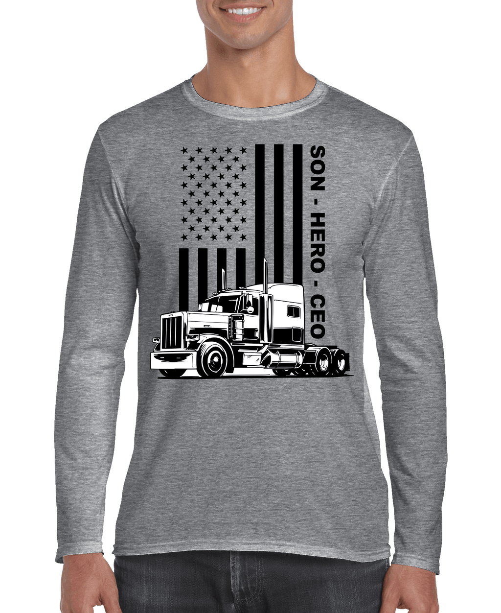 USA Trucker, Son, Hero, CEO Men's Long Sleeve Shirt