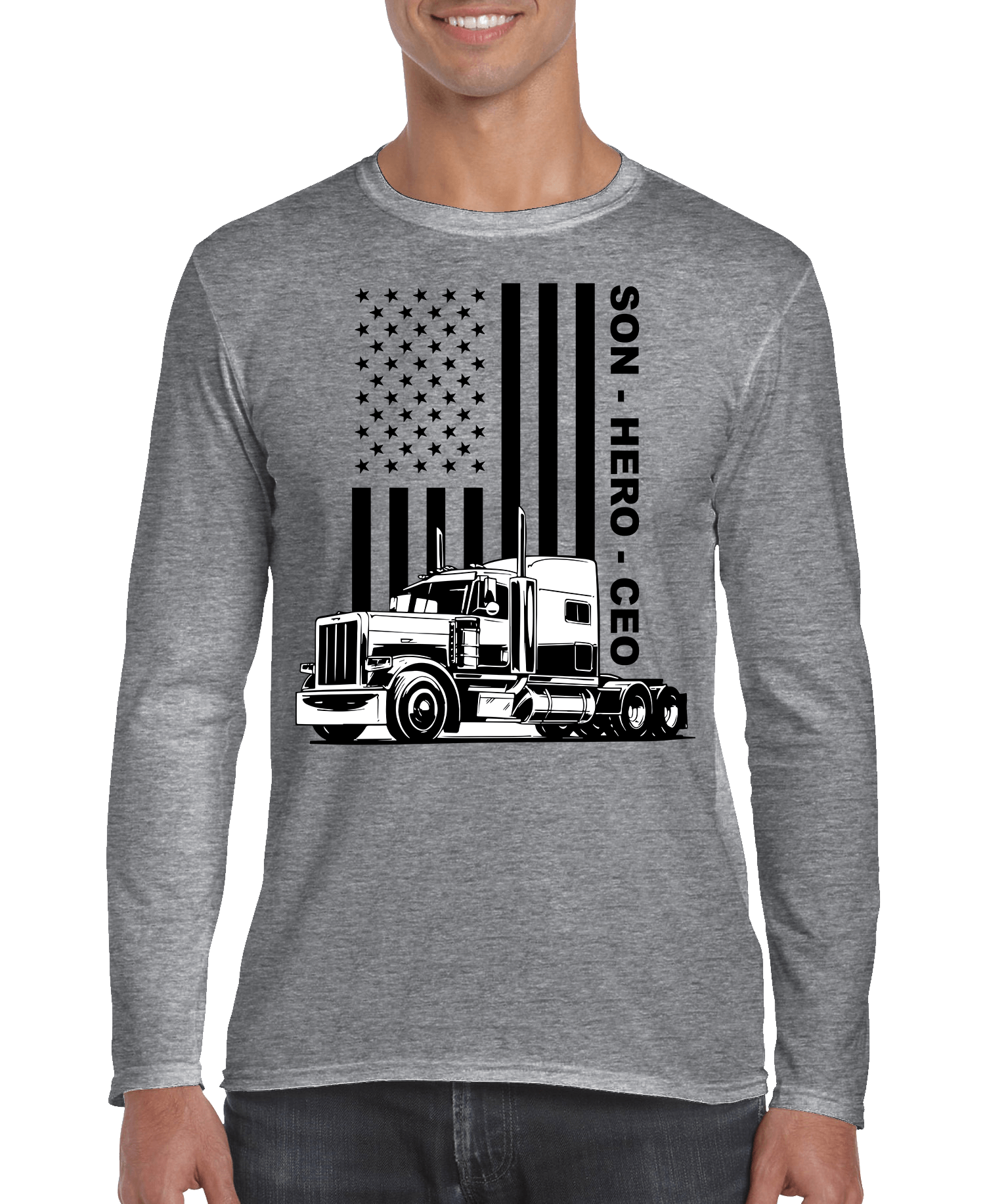 USA Trucker, Son, Hero, CEO Men's Long Sleeve Shirt