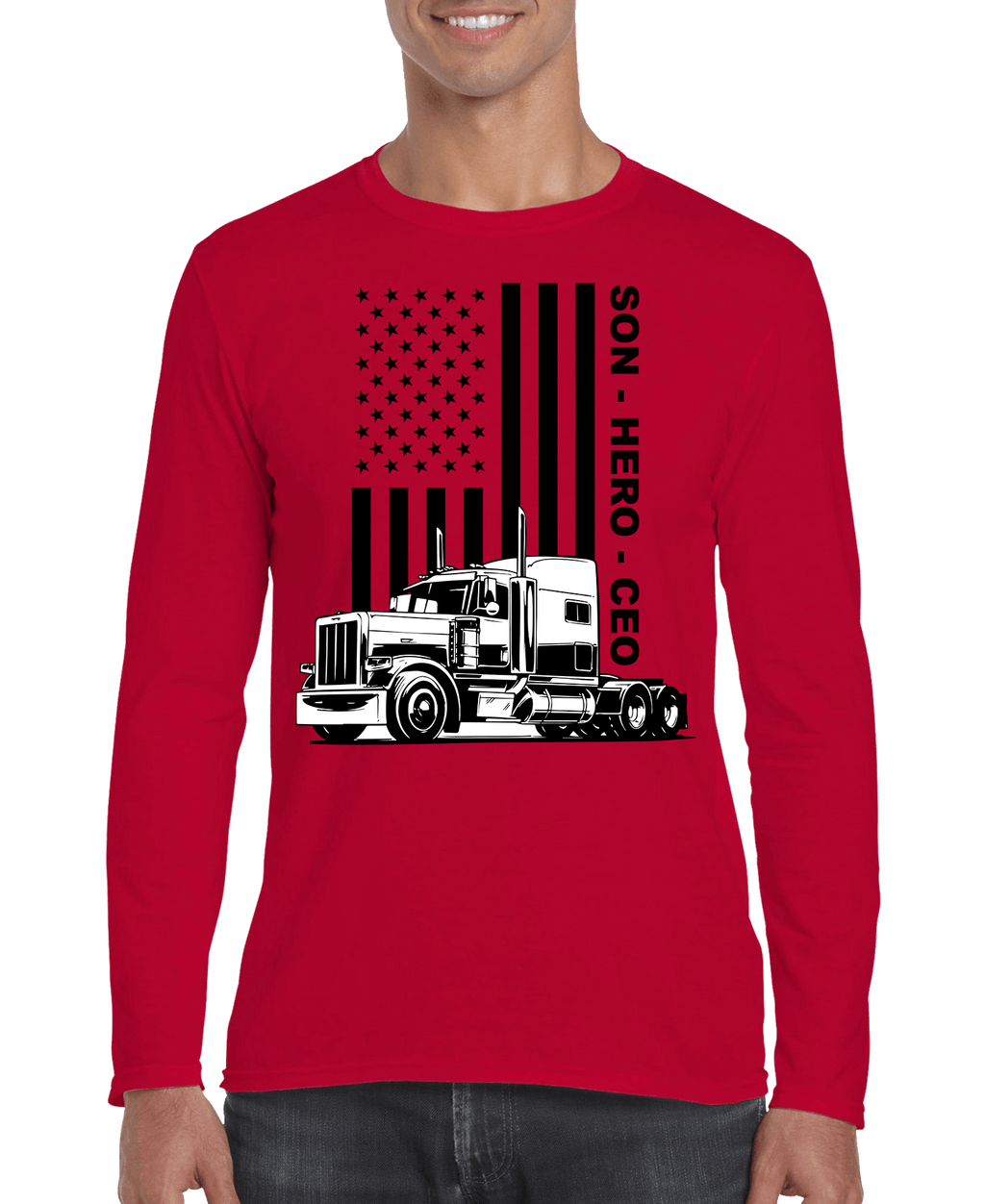 USA Trucker, Son, Hero, CEO Men's Long Sleeve Shirt