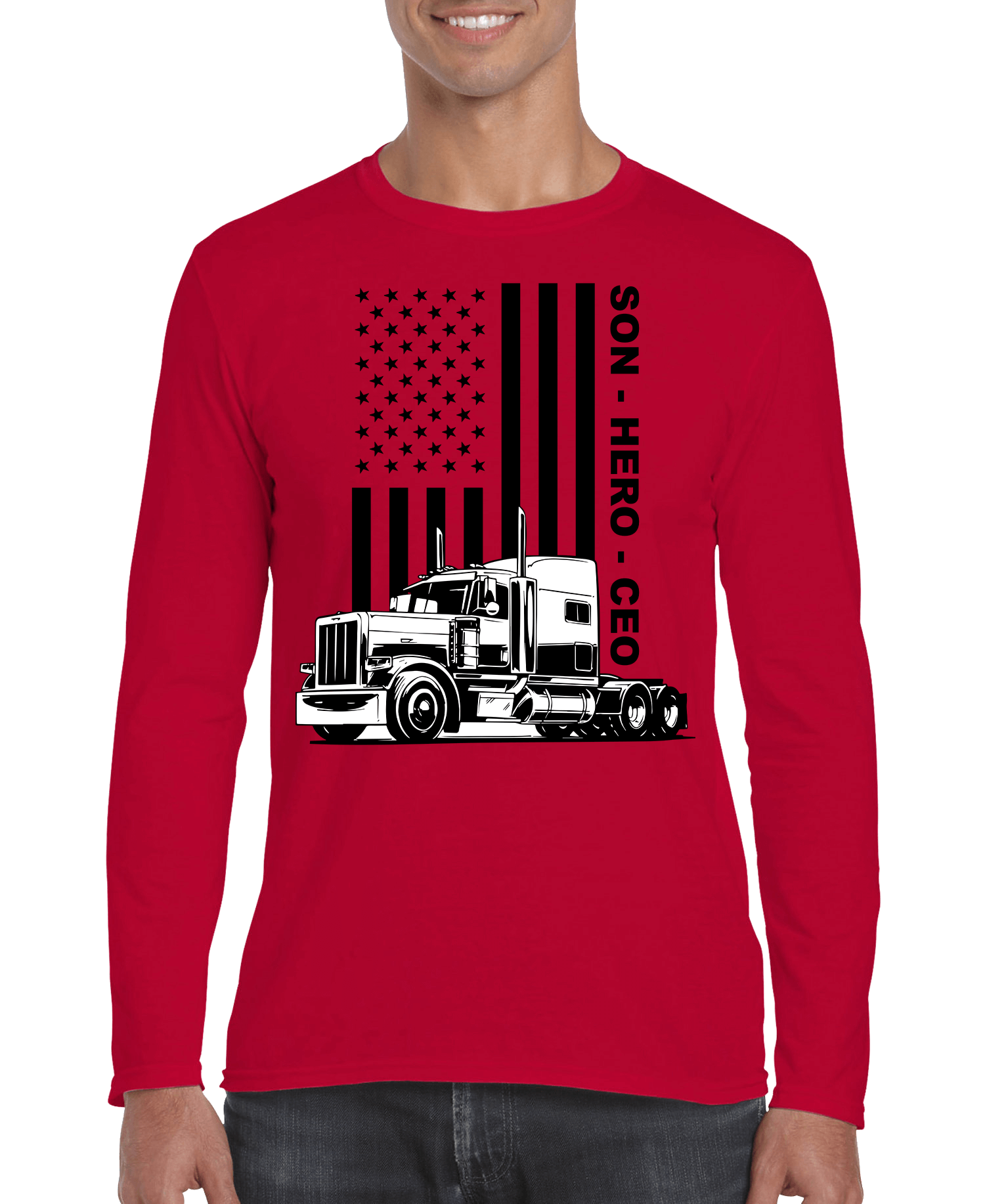 USA Trucker, Son, Hero, CEO Men's Long Sleeve Shirt