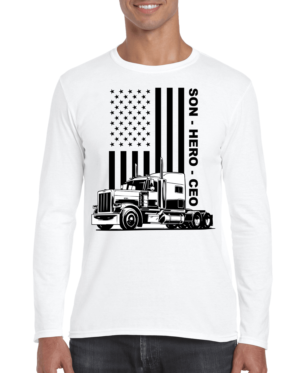 USA Trucker, Son, Hero, CEO Men's Long Sleeve Shirt