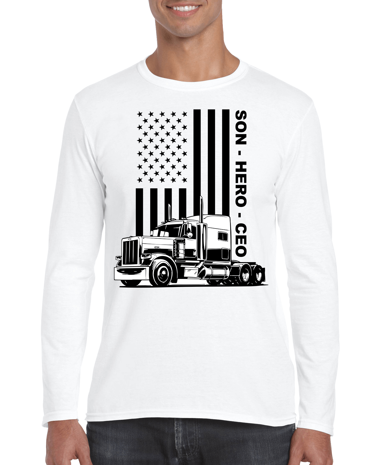 USA Trucker, Son, Hero, CEO Men's Long Sleeve Shirt
